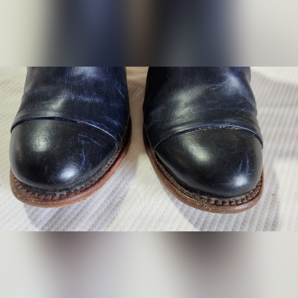 Freebird by Steven Navy & Brown Embossed Leather Ankle Booties - Picture 6 of 9